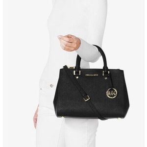 Michael Kors Sutton Black Saffiano Leather Medium Purse